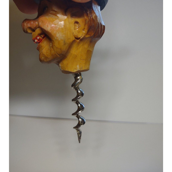 ANRI Hand Carved And Painted Corkscrew Smiling Man Barware Vintage Bar Tool - Picture 6 of 7